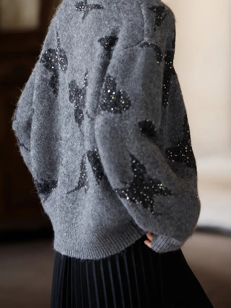A New Winter Short Knitted Cardigan Featuring an Elegant Elegant Style with Sequins, Perfect for a Refined And Fashionable Casual Look for Women.