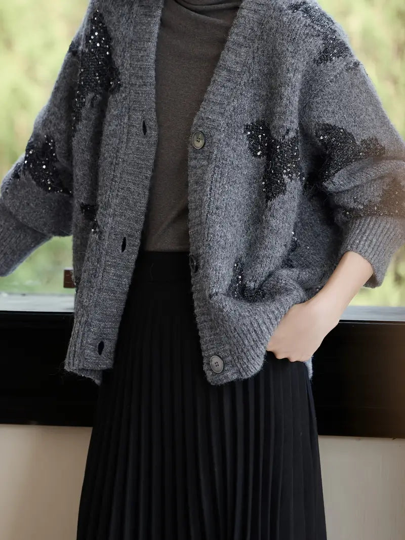 A New Winter Short Knitted Cardigan Featuring an Elegant Elegant Style with Sequins, Perfect for a Refined And Fashionable Casual Look for Women.
