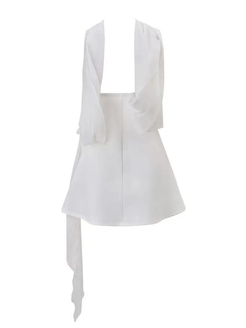 Women's Sexy French-Inspired Off-Shoulder A-Line Mini Dress with Puff Sleeve Accent - Solid White Sleeveless Boat Neck Back Cutout Party Evening Dress, Machine Washable Summer Formal & Semi-Formal Outfits