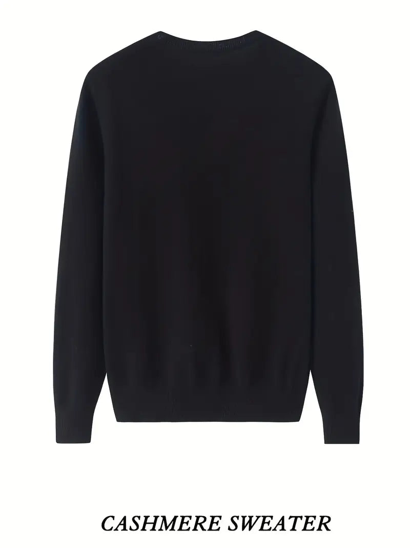 Women's 100% Cashmere V-Neck Sweater - High Elasticity Long Sleeve Pullover with Ribbed Detailing, Solid Black Machine Washable Fall Winter Knitwear, Sweater, Elegant Knitwear, Casual Chic Top, Vneck Design, Elegant Fabric