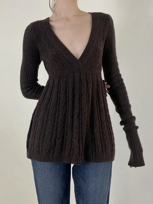 Women'S Cable Sweater - Soft Warm V-Neck Long Sleeve A-Line Pullover, Rich Red Solid Color Winter Fall Sweater for Casual & Semi-Formal Outfits, Cozy Sweater for Women