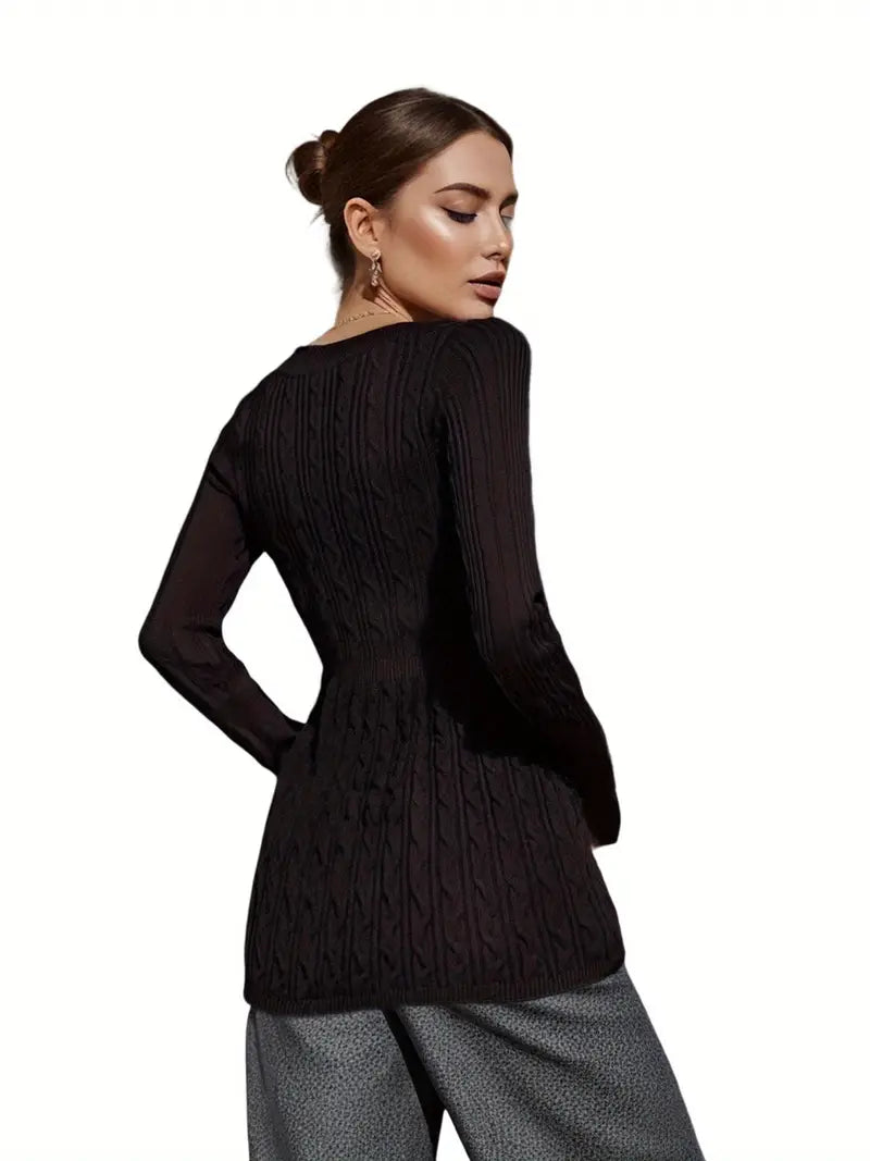 Women'S Cable Sweater - Soft Warm V-Neck Long Sleeve A-Line Pullover, Rich Red Solid Color Winter Fall Sweater for Casual & Semi-Formal Outfits, Cozy Sweater for Women