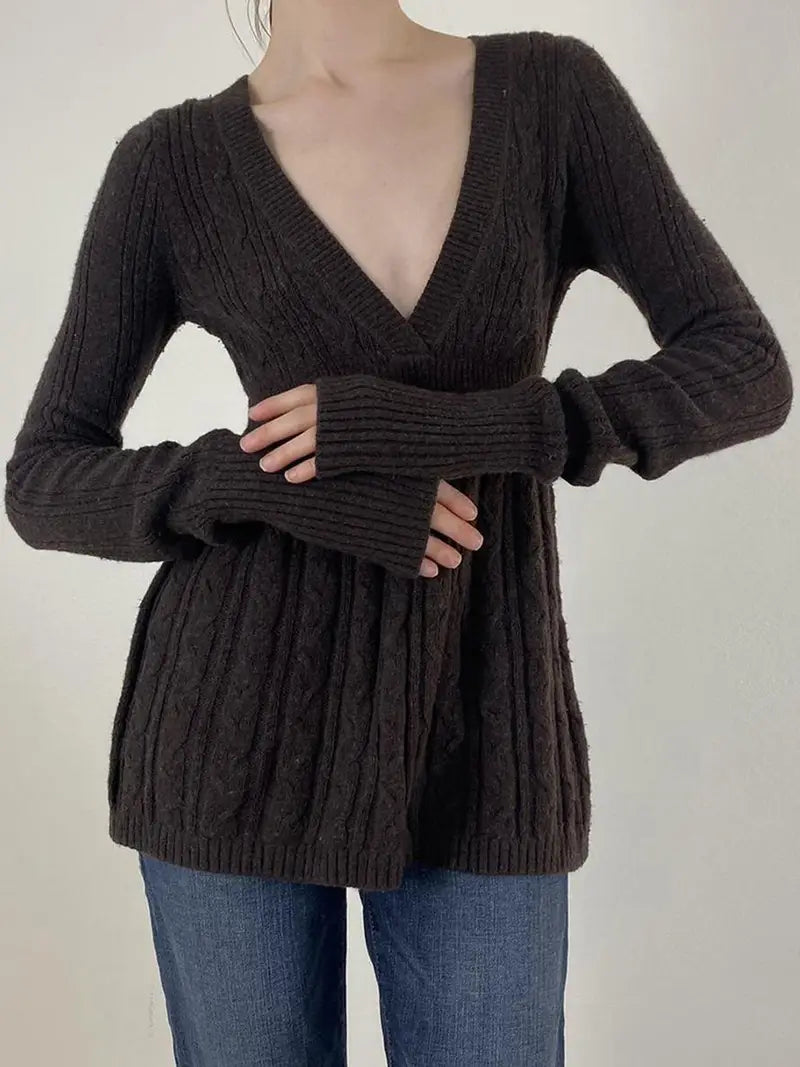 Women'S Cable Sweater - Soft Warm V-Neck Long Sleeve A-Line Pullover, Rich Red Solid Color Winter Fall Sweater for Casual & Semi-Formal Outfits, Cozy Sweater for Women