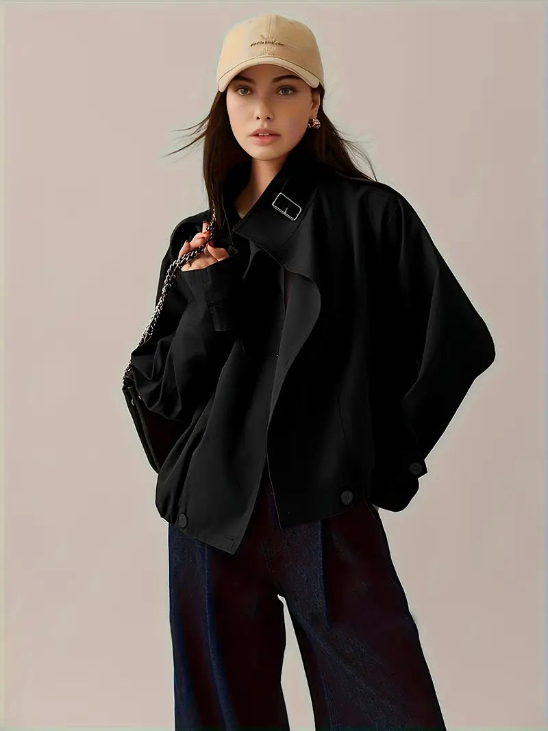 [Elegant Jacket] Elegant Beige Women's Short Jacket | Non-Stretch Fabric, Long Sleeves, Regular Fit, Spring/Fall Style, Casual Outerwear - Minimalist Jacket, Structured Shoulders, Casual Jacket