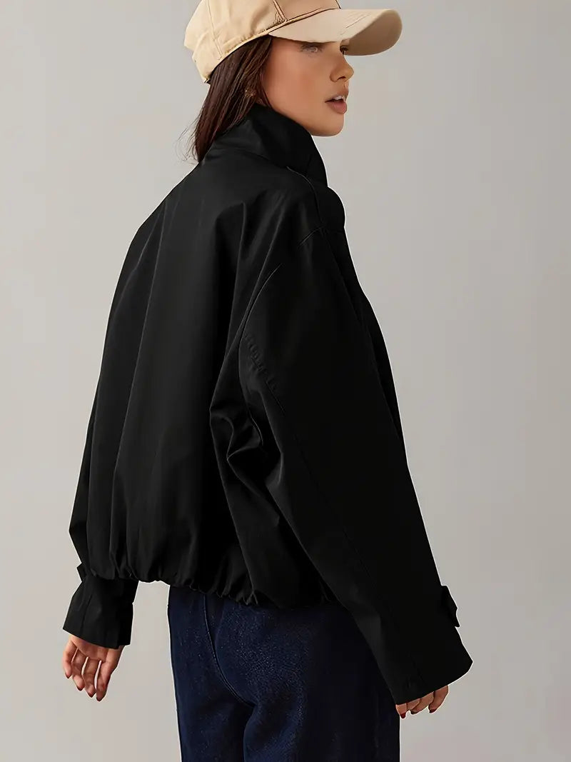 [Elegant Jacket] Elegant Beige Women's Short Jacket | Non-Stretch Fabric, Long Sleeves, Regular Fit, Spring/Fall Style, Casual Outerwear - Minimalist Jacket, Structured Shoulders, Casual Jacket