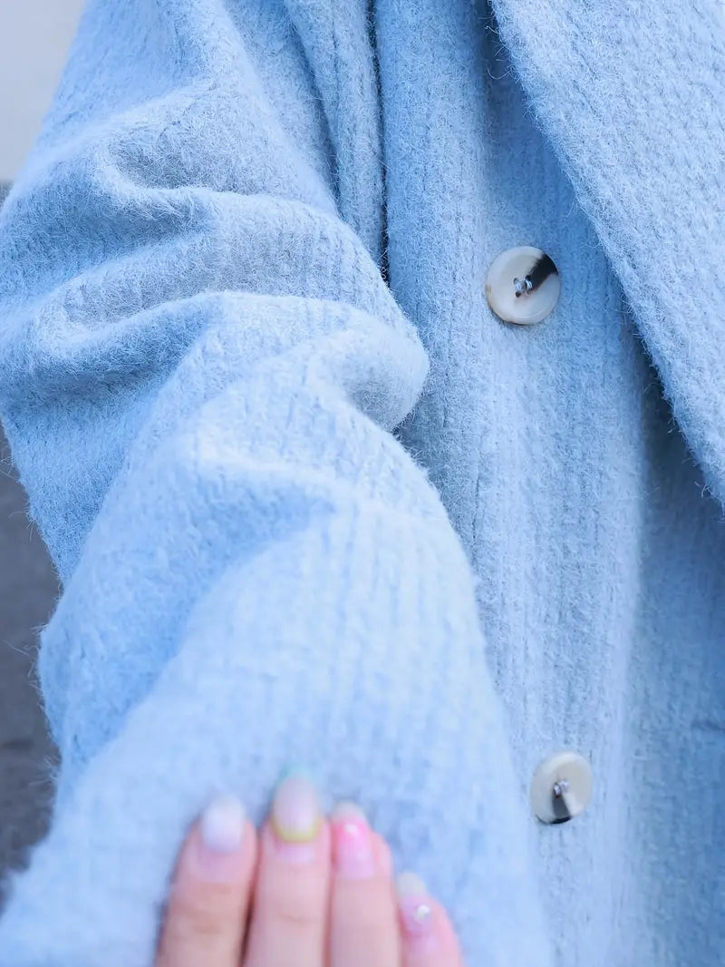 Winter New Tweed High Fashion Blue Coat Clip Thickened Warm Loose Long Suit Collar Jacket Women