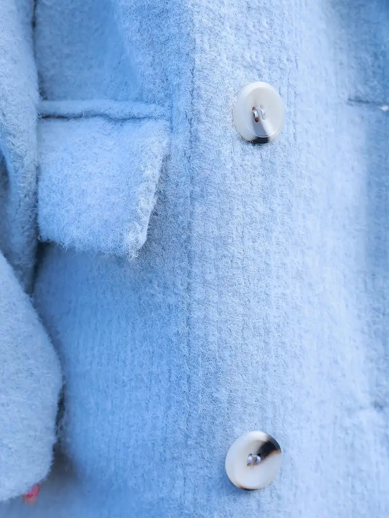 Winter New Tweed High Fashion Blue Coat Clip Thickened Warm Loose Long Suit Collar Jacket Women
