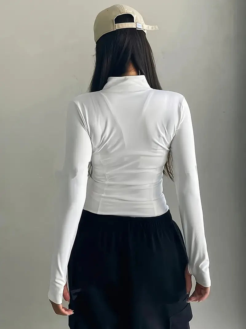 Women's Quick-Dry Long Sleeve Zip-Up s Jacket - High Elasticity Breathable and Top with Front Pocket, Slim Fit All-Season Wear for, Outdoor, Fashionable Design, Durable Fabric