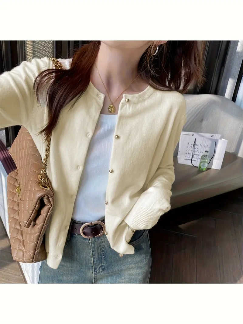 Women's Cardigan Sweater - Elegant Button-Front Closure, Soft Long Sleeve Sweater for Women, Office, Party, Everyday Outfits