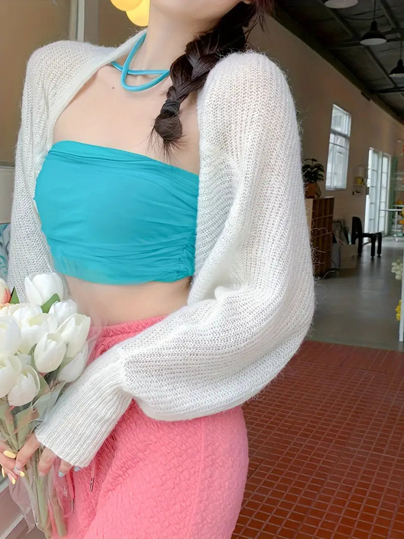 Women's Lightweight Cardigan - Elegant Cropped Bolero Shrug with Open Front