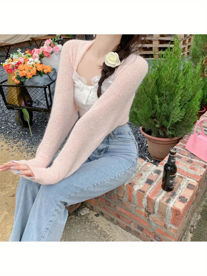 Women's Lightweight Cardigan - Elegant Cropped Bolero Shrug with Open Front