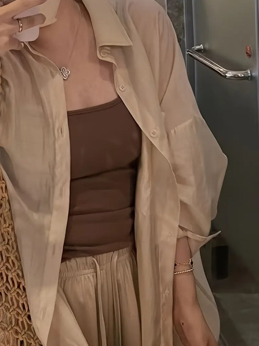 Women'S Lightweight Summer Jacket - Casual Loose Fit, Solid Color, Long Sleeve with Front Pockets, Polyester, Spring/Summer/Fall Wear, Summer Jacket