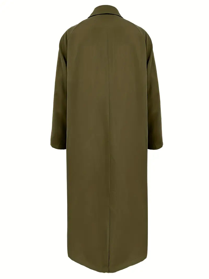 Women's Casual Olive Green Trench Coat - H-Silhouette Single-Breasted Windbreaker with Pockets, Machine Washable Lightweight Jacket for Fall & Winter, Windbreaker Jacket