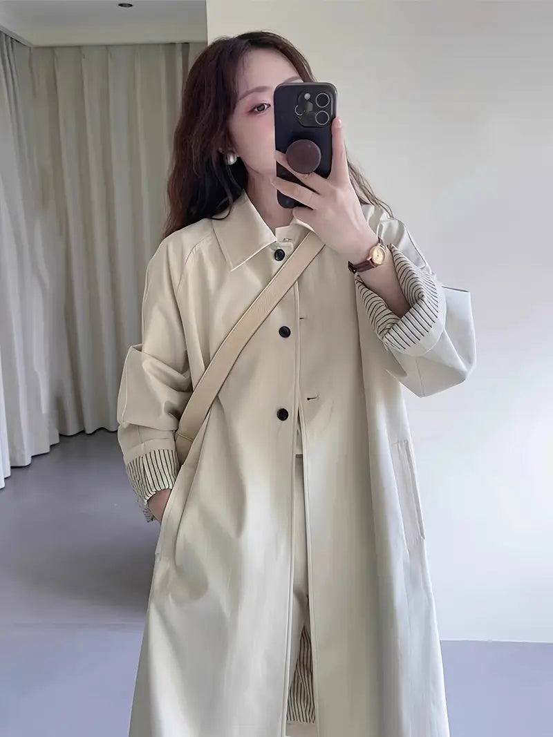 Women'S Mid-Length Trench Coat for Spring And Autumn 2025, Stylish And Perfect for Petite Figures, Featuring a Loose Fit And a High-End Feel, Inspired by Korean Fashion.