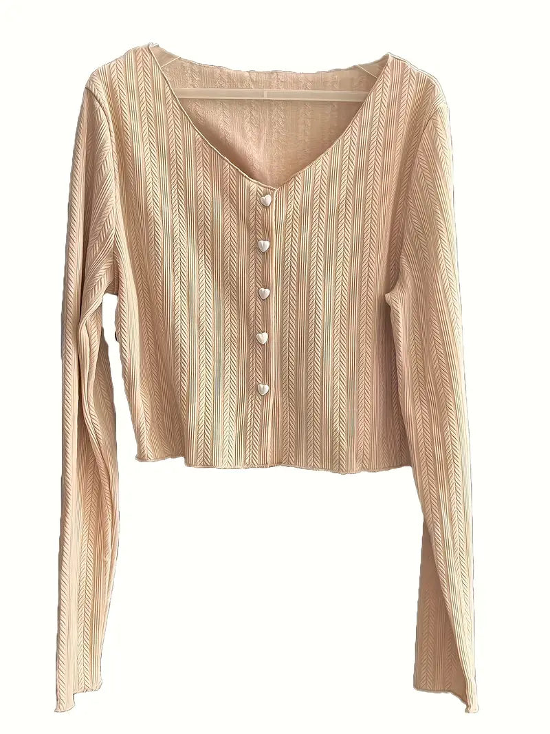 Women's Slim Fit V-Neck Cable Long Sleeve Sweater - Soft Beige All-Season Elegant Pullover, Hand Wash/Dry Clean, Versatile Casual to Formal Wear, Sweater, Formal Attire, Textured Pattern, Quality Craftsmanship