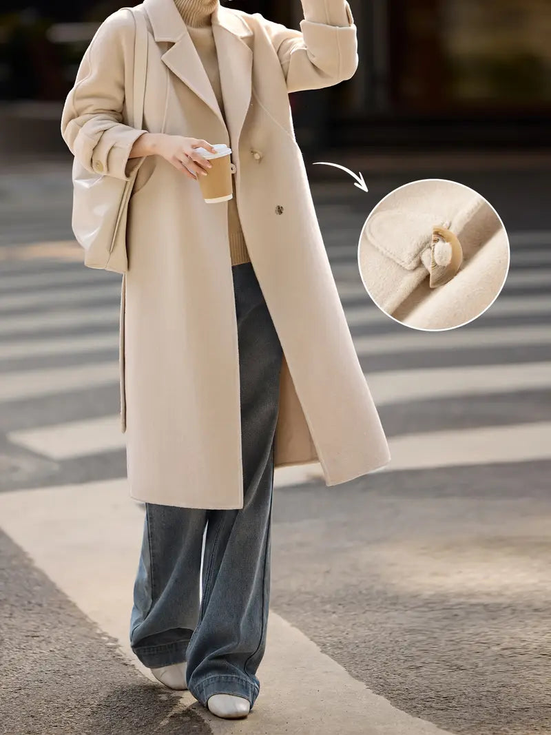 New Long Autumn and Winter Double-sided Wool Coat with Elegant Suit Collar for Women