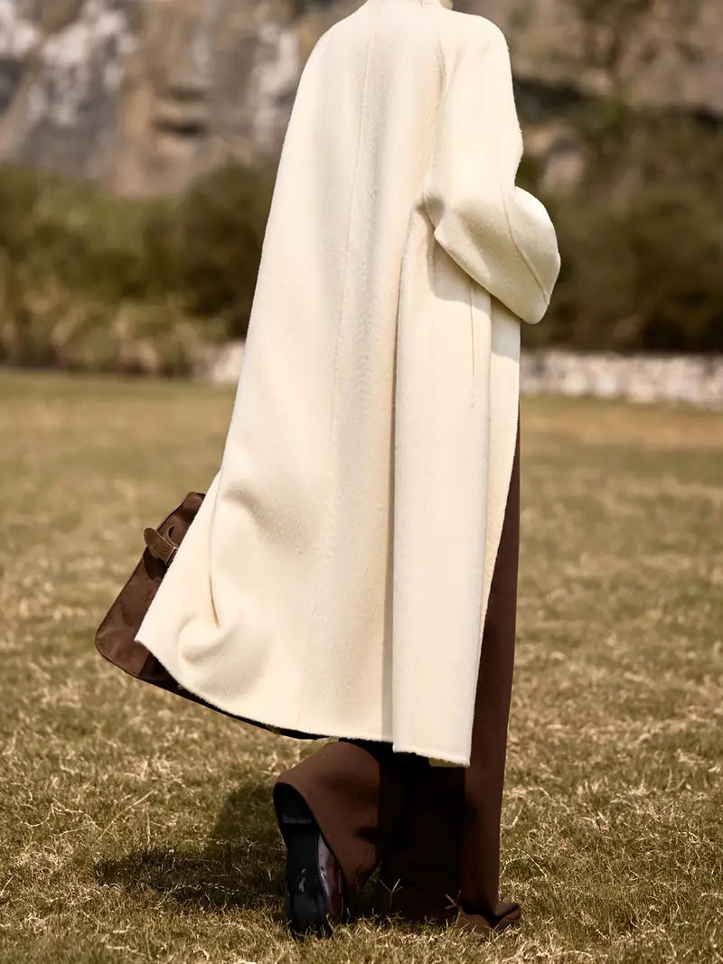 Women's Winter Tweed Coat - Long Alpaca Coat with Pockets, H-Silhouette Regular Fit, Dry Clean Only Elegant Outerwear