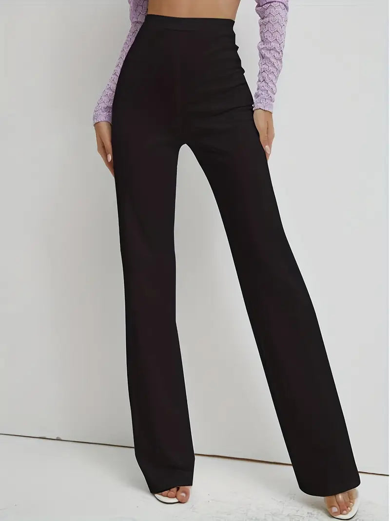 [Elegant Navy Blue Trousers] Elegant Women's Wide-Leg Trousers | Straight-Leg Ankle to Floor Length Pants with Medium Stretch, Wrinkle-Resistant Fabric for Spring Summer Fall