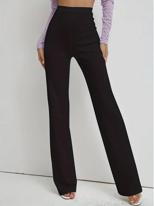 [Elegant Navy Blue Trousers] Elegant Women's Wide-Leg Trousers | Straight-Leg Ankle to Floor Length Pants with Medium Stretch, Wrinkle-Resistant Fabric for Spring Summer Fall