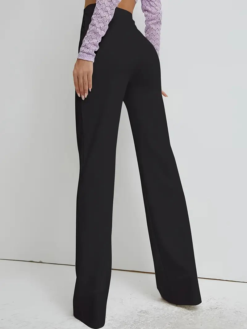 [Elegant Navy Blue Trousers] Elegant Women's Wide-Leg Trousers | Straight-Leg Ankle to Floor Length Pants with Medium Stretch, Wrinkle-Resistant Fabric for Spring Summer Fall