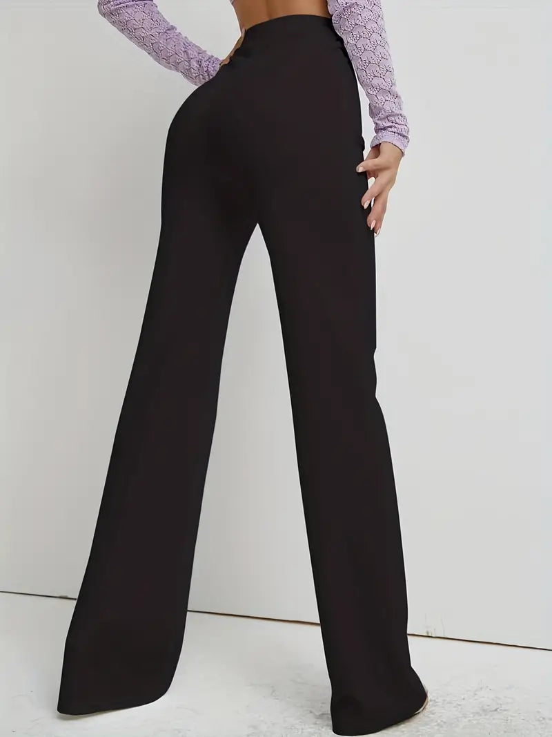 [Elegant Navy Blue Trousers] Elegant Women's Wide-Leg Trousers | Straight-Leg Ankle to Floor Length Pants with Medium Stretch, Wrinkle-Resistant Fabric for Spring Summer Fall
