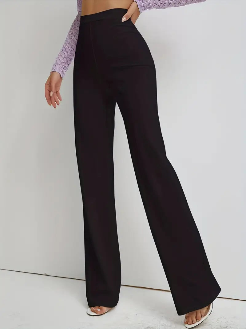[Elegant Navy Blue Trousers] Elegant Women's Wide-Leg Trousers | Straight-Leg Ankle to Floor Length Pants with Medium Stretch, Wrinkle-Resistant Fabric for Spring Summer Fall