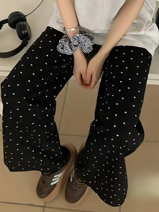A Single Piece of Homewear Pants with Floral Prints, Suitable for Outdoor Walks, Women'S Sleep Pants, Cute Long Loose Casual Trousers.