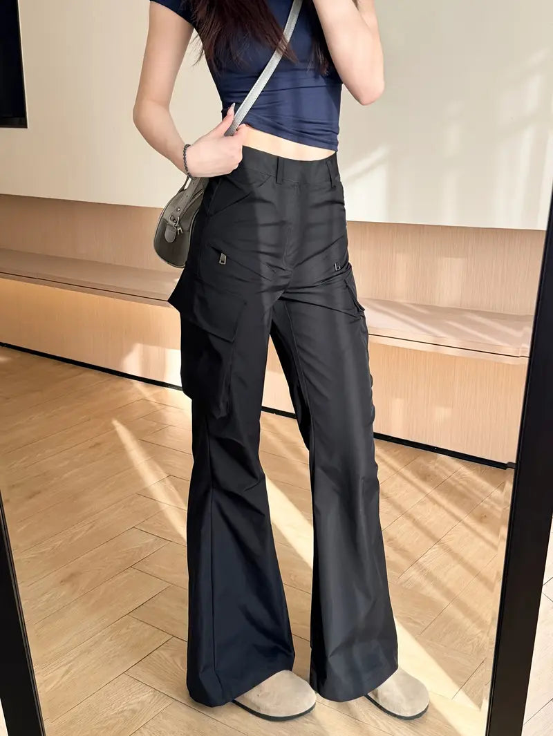 American style work pants, European and American style, Women's spring and summer slim-fit straight-leg wide-leg high-waisted slightly flared casual long trend.