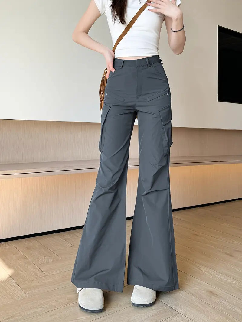 American style work pants, European and American style, Women's spring and summer slim-fit straight-leg wide-leg high-waisted slightly flared casual long trend.