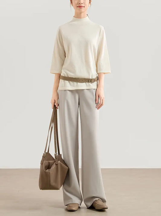 1pc Women'S Pants - Elegant Straight-Leg Trousers with Smooth Texture, Beige Formal & Casual Pants for Everyday, Office, Special Events