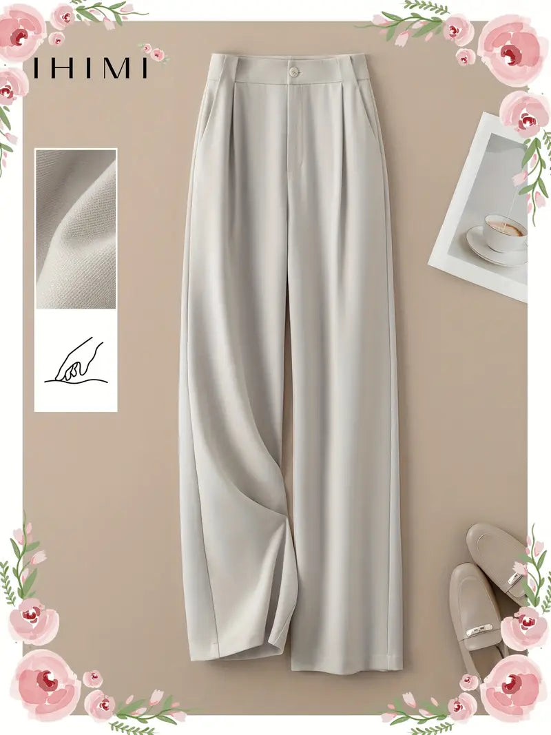 1pc Women'S Pants - Elegant Straight-Leg Trousers with Smooth Texture, Beige Formal & Casual Pants for Everyday, Office, Special Events