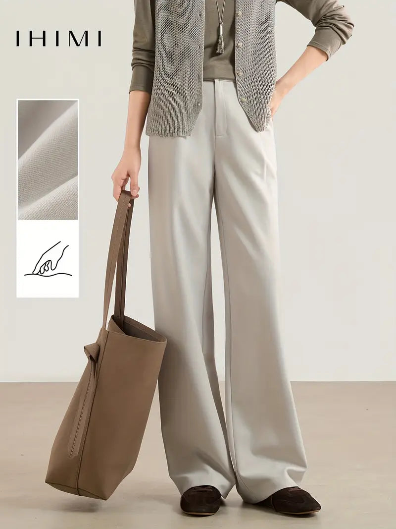 1pc Women'S Pants - Elegant Straight-Leg Trousers with Smooth Texture, Beige Formal & Casual Pants for Everyday, Office, Special Events