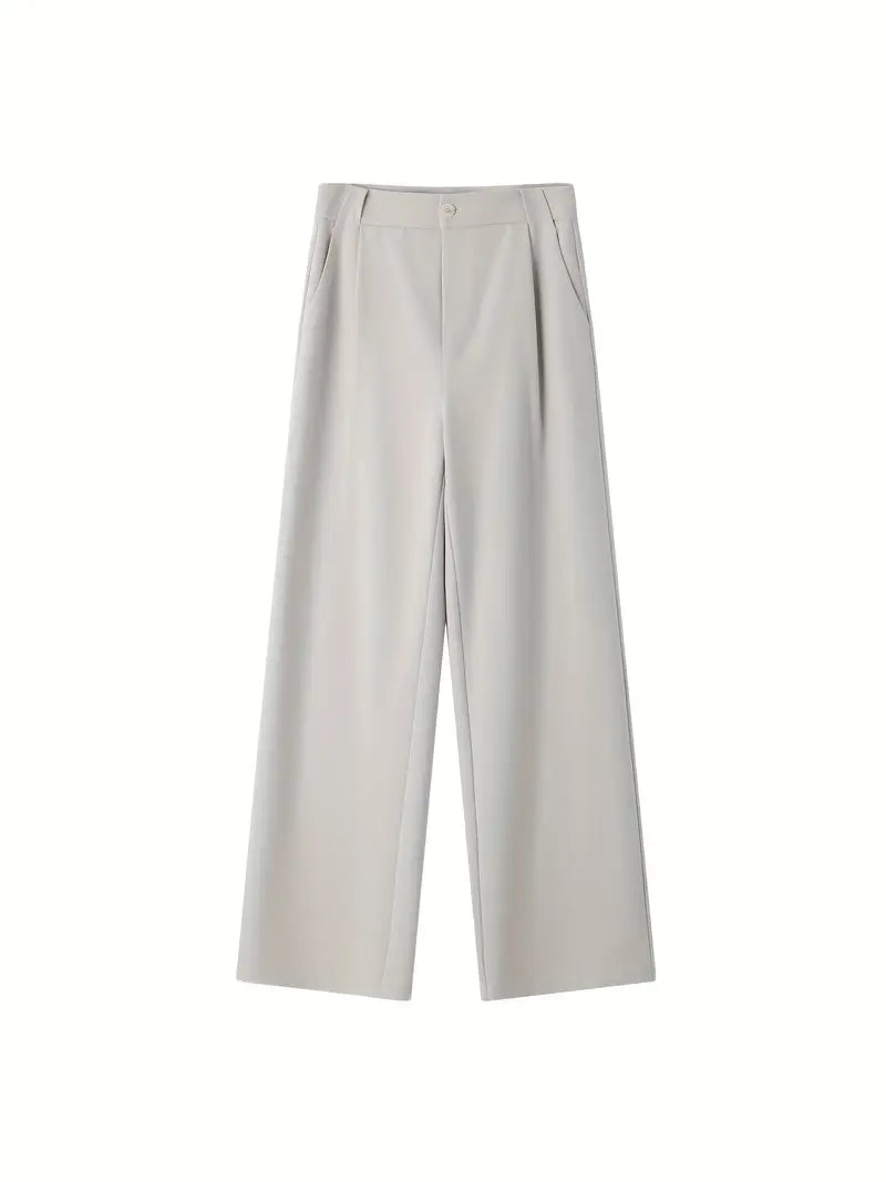 1pc Women'S Pants - Elegant Straight-Leg Trousers with Smooth Texture, Beige Formal & Casual Pants for Everyday, Office, Special Events