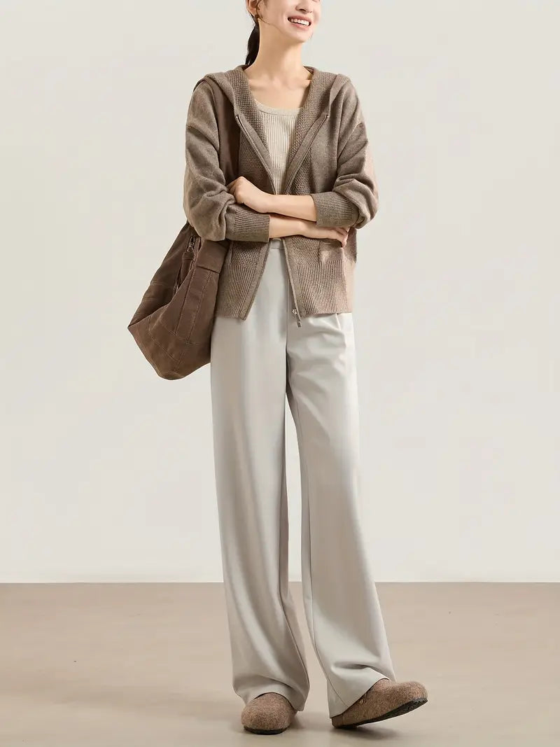 1pc Women'S Pants - Elegant Straight-Leg Trousers with Smooth Texture, Beige Formal & Casual Pants for Everyday, Office, Special Events