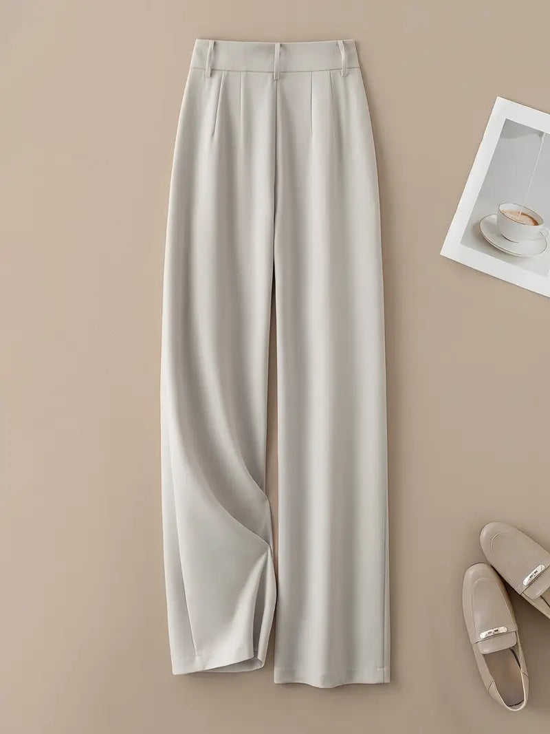 1pc Women'S Pants - Elegant Straight-Leg Trousers with Smooth Texture, Beige Formal & Casual Pants for Everyday, Office, Special Events