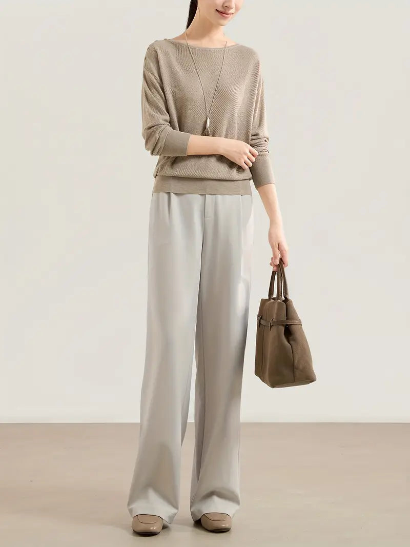 1pc Women'S Pants - Elegant Straight-Leg Trousers with Smooth Texture, Beige Formal & Casual Pants for Everyday, Office, Special Events