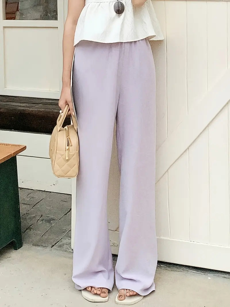 Women's Light Grey Straight-Leg Casual Pants - Non-Stretch Acetate Trousers with Pockets, Regular Fit Long Length for Spring/Fall, Versatile for Commuting & Casual Outings, Spring Fall Clothing, Minimalist Design, Practical Pockets
