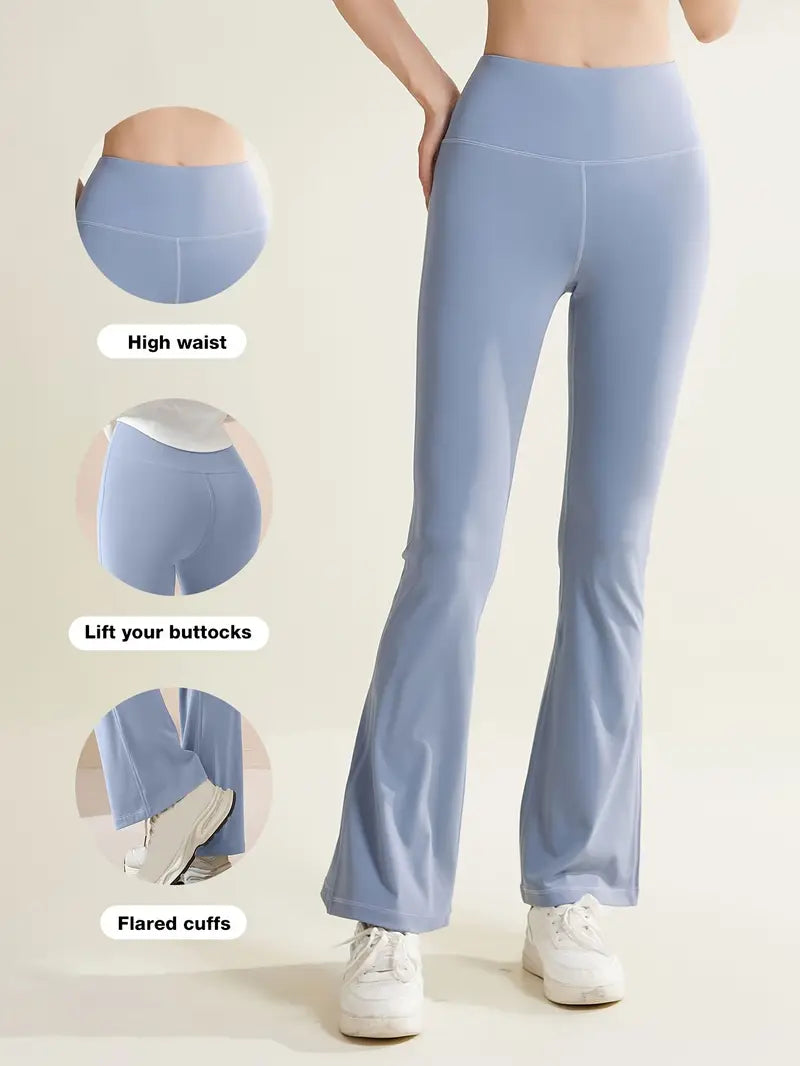 Women's High-Waisted Yoga Pants with Flared Legs - Non-See-Through Stretchy Workout Leggings, Tummy Control