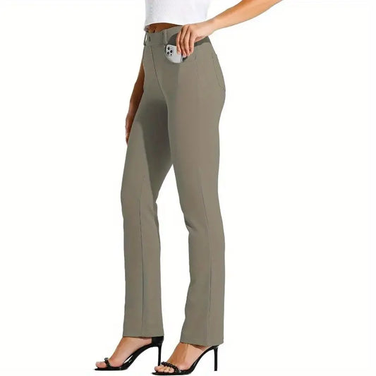 Women's Stretchy Yoga Pants - Office Slacks with 4-Pocket design, Wrinkle-Resistant Non-See-Through Fabric, Straight Leg Professional Work Pants for Yoga, Corporate, Everyday