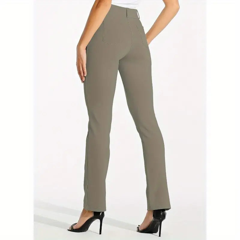 Women's Stretchy Yoga Pants - Office Slacks with 4-Pocket design, Wrinkle-Resistant Non-See-Through Fabric, Straight Leg Professional Work Pants for Yoga, Corporate, Everyday