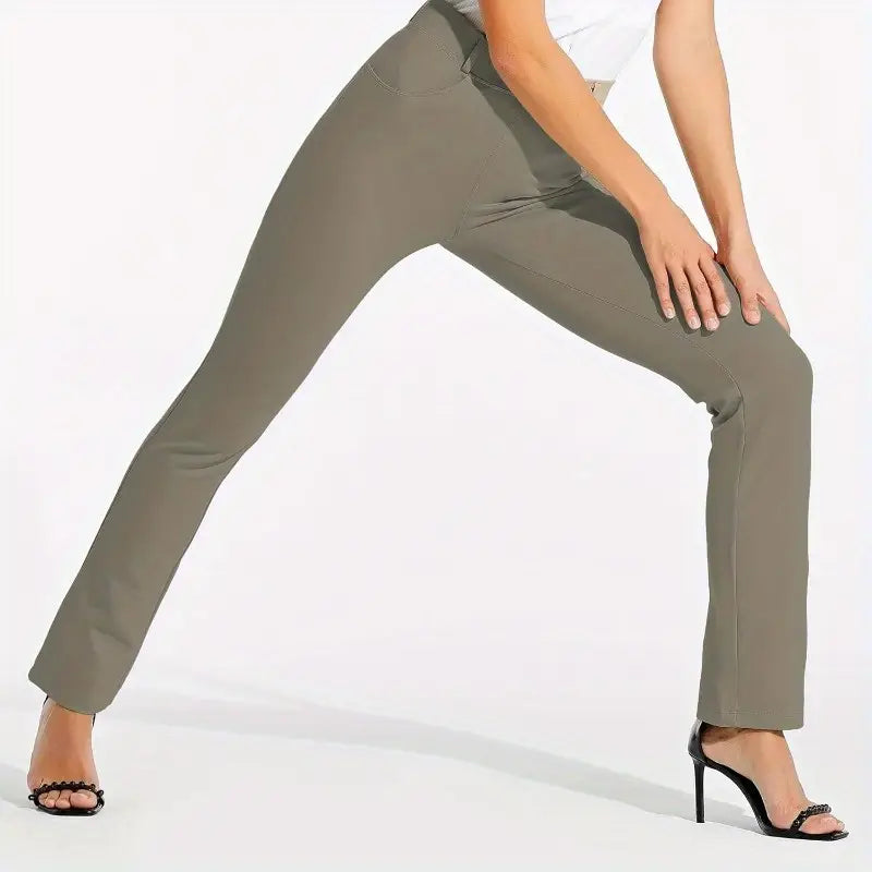 Women's Stretchy Yoga Pants - Office Slacks with 4-Pocket design, Wrinkle-Resistant Non-See-Through Fabric, Straight Leg Professional Work Pants for Yoga, Corporate, Everyday