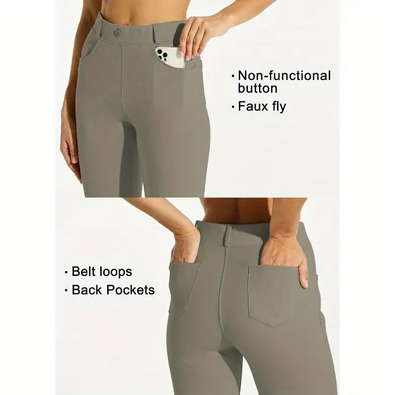 Women's Stretchy Yoga Pants - Office Slacks with 4-Pocket design, Wrinkle-Resistant Non-See-Through Fabric, Straight Leg Professional Work Pants for Yoga, Corporate, Everyday