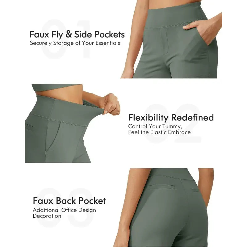 Women's High-Waisted Yoga Pants with Wide Legs - Non-Slip Waistband, Four-Way Stretch Workout Leggings, Side & Back Pockets - Muffin Top Prevention & Seamless Design for Yoga, Gym, Running, Everyday