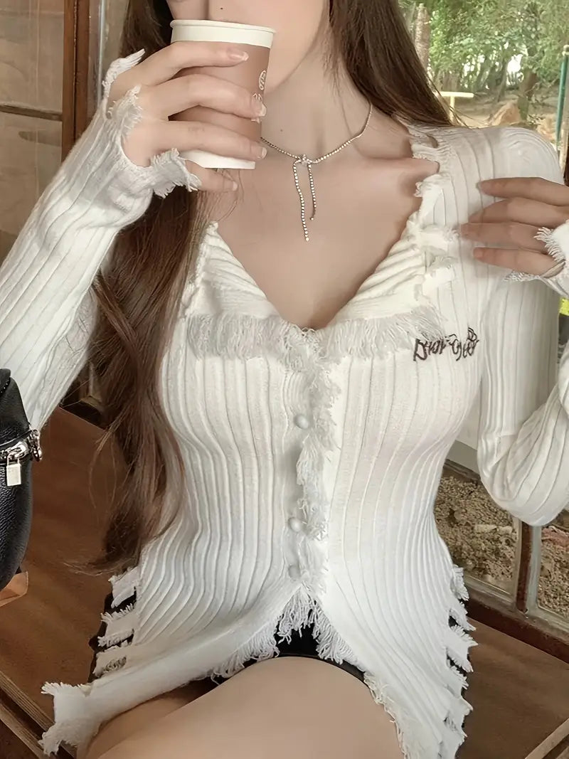 Women'S Sweater - Stretchy V-Neck Sweater Blouse, Long Sleeve Tops for Fall, Office & Party Outfits - Elegant Layering Piece for Everyday Formal Events, Seasonal Wardrobe Staple, Chic Knitwear, Soft Fabric, Versatile Top, Fashion Lovers