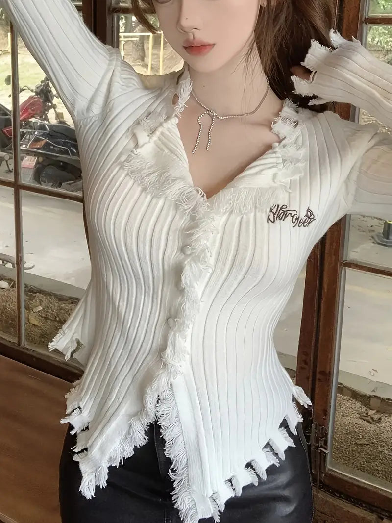 Women'S Sweater - Stretchy V-Neck Sweater Blouse, Long Sleeve Tops for Fall, Office & Party Outfits - Elegant Layering Piece for Everyday Formal Events, Seasonal Wardrobe Staple, Chic Knitwear, Soft Fabric, Versatile Top, Fashion Lovers