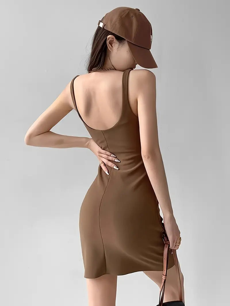 Solid Color Slim-Fit Summer Dress for Women