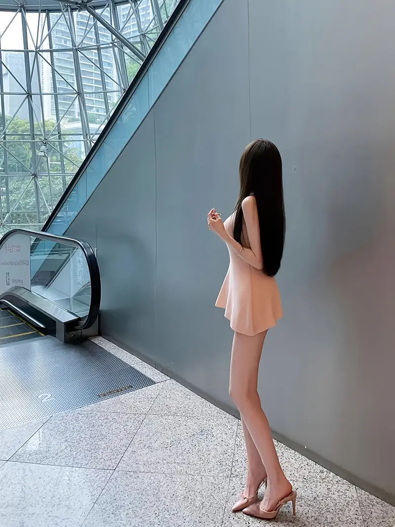 2025 Summer Sexy Korean-Style Sleeveless Fish-Tail Dress - Soft Beige, Skin-Fitting, Waist-Cinching, Round Neck, Perfect for Casual & Formal Events, Casual Event Dress | Sleeveless Fashion | Skinfit Dress