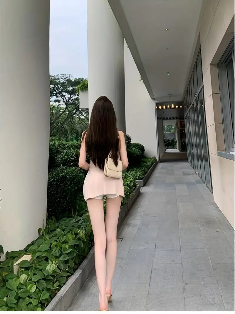 2025 Summer Sexy Korean-Style Sleeveless Fish-Tail Dress - Soft Beige, Skin-Fitting, Waist-Cinching, Round Neck, Perfect for Casual & Formal Events, Casual Event Dress | Sleeveless Fashion | Skinfit Dress