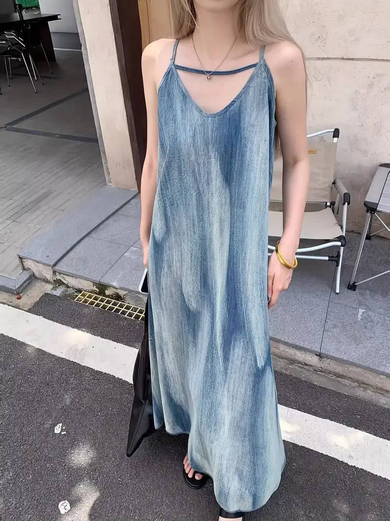 Women'S Vintage Tie-Dye Slip Dress - Loose, Summer Beach Coverup with Wide Neckline, Perfect for Tropical Getaways, Beach Coverup Dress | Relaxed Fit Dress | Tie Dye Pattern, Beach Clothes