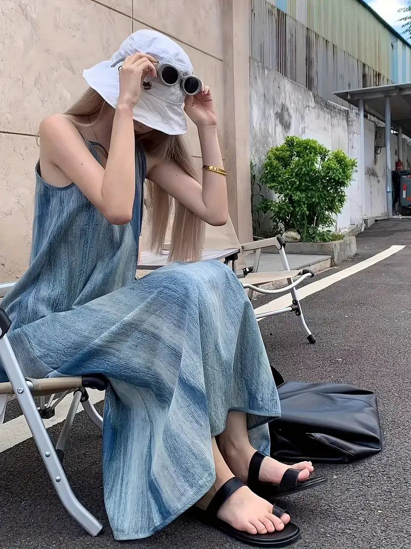 Women'S Vintage Tie-Dye Slip Dress - Loose, Summer Beach Coverup with Wide Neckline, Perfect for Tropical Getaways, Beach Coverup Dress | Relaxed Fit Dress | Tie Dye Pattern, Beach Clothes